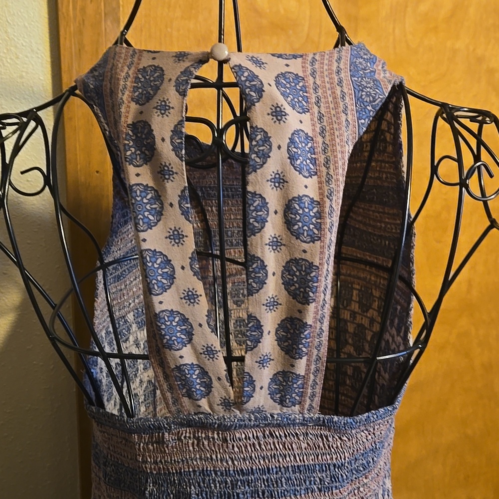 bleuh ciel Striped Geo-Print Midi Dress in Blue and Brown - Picture 5 of 8